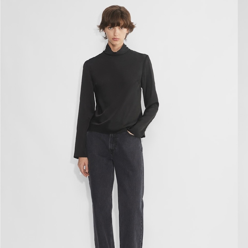 Aritzia Black Satin Calisto Blouse